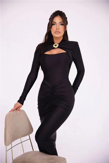 Hollow Out Long Sleeve Sexy Maxi Dress