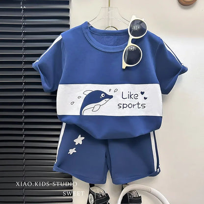 Kids Short Sleeve Suit Striped Girls Boys Set