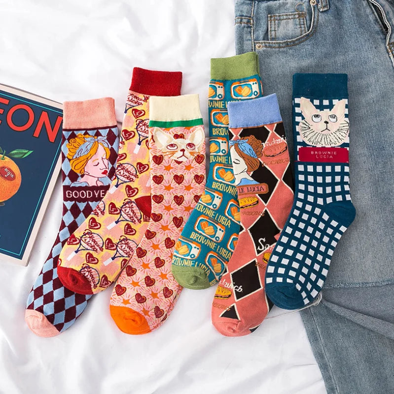 Colorful Print Socks Women