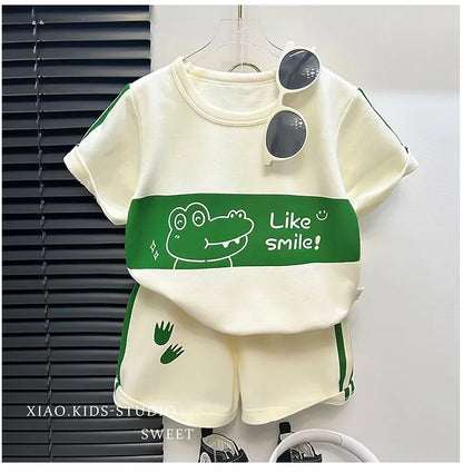 Kids Short Sleeve Suit Striped Girls Boys Set