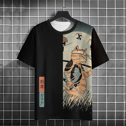 Unisex 2024 T Shirt Japanese Samurai Cat 3d