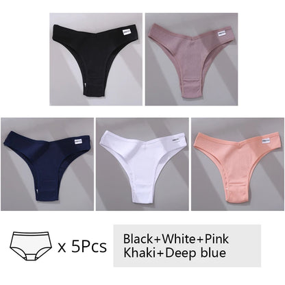 5Pcs/Set Women Cotton Brazilian Panties V Waist