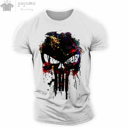 T Shirt 3d Print Military Patriotic Skull O-Neck