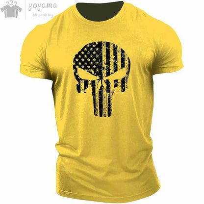 T Shirt 3d Print Military Patriotic Skull O-Neck