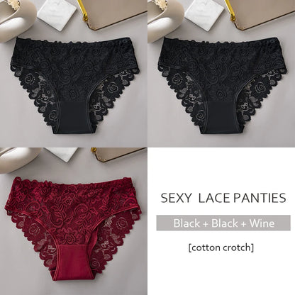 3PCS/Set Luxury Floral Embroidery Lace Panties