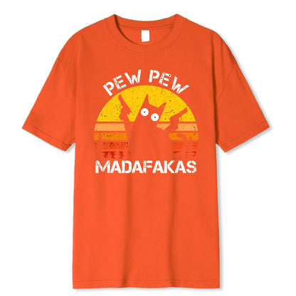 Pew Pew Madafakas Cat With Two Guns Printing Men T Shirts