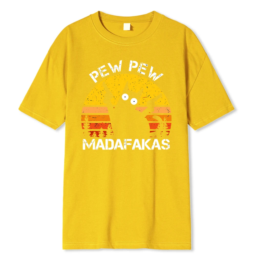 Pew Pew Madafakas Cat With Two Guns Printing Men T Shirts