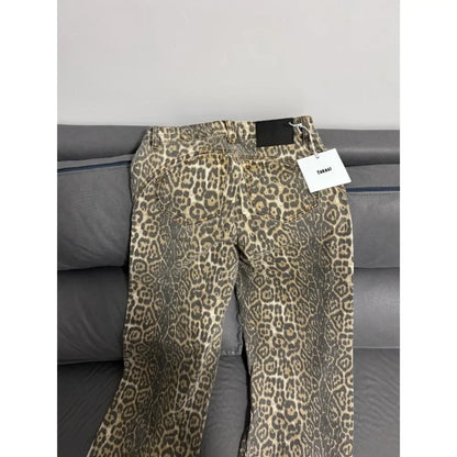 American Retro Leopard High Waist Baggy Jeans