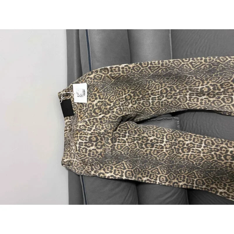 American Retro Leopard High Waist Baggy Jeans