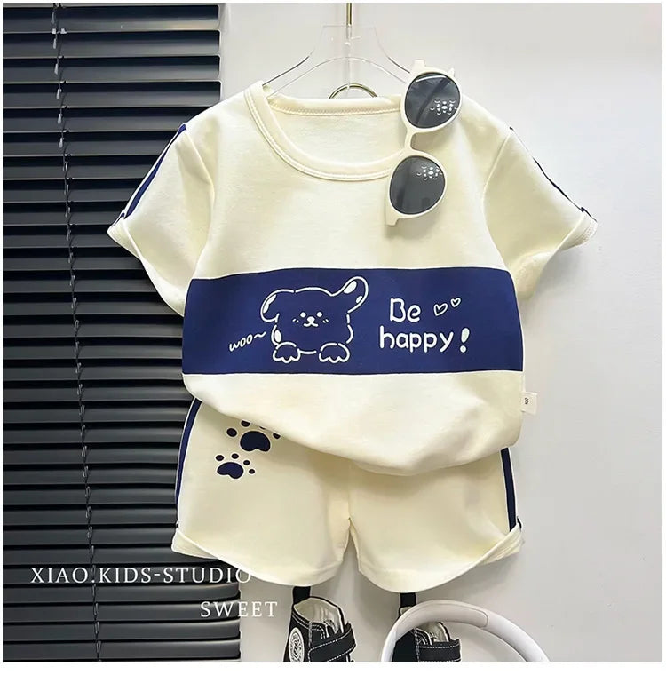 Kids Short Sleeve Suit Striped Girls Boys Set