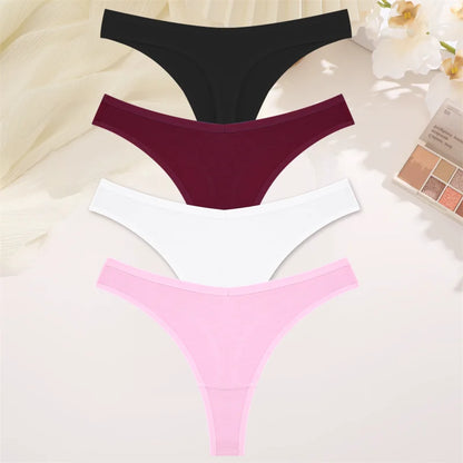 4PCS Women Cotton Thongs Female Sexy Low Waist Panties