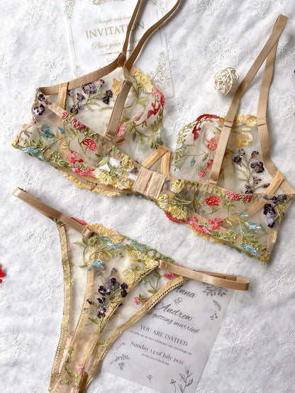 Floral Embroidery Lingerie Set