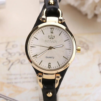 Quartz Watch Women PU Leather Thin Strap Wristwatch