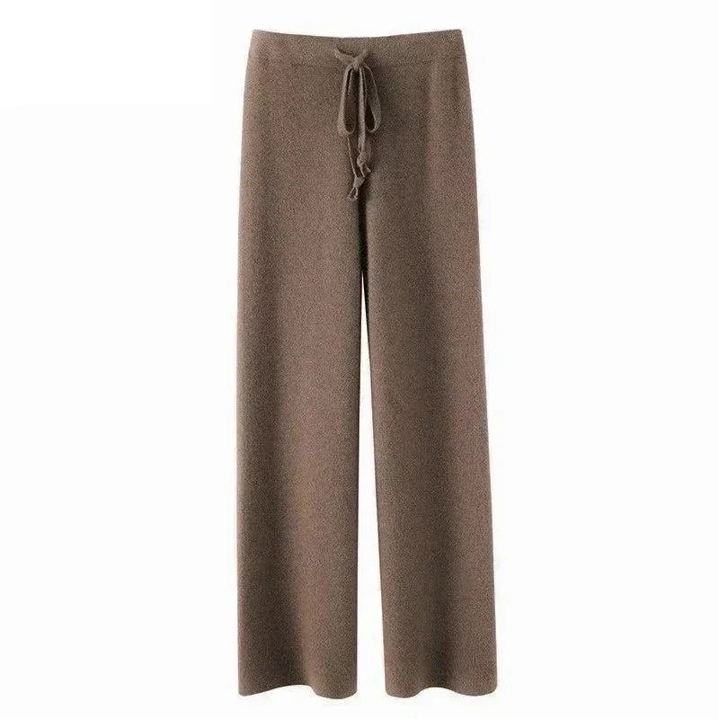 New High-waisted Loose Wool Knitted Wide-leg Trousers