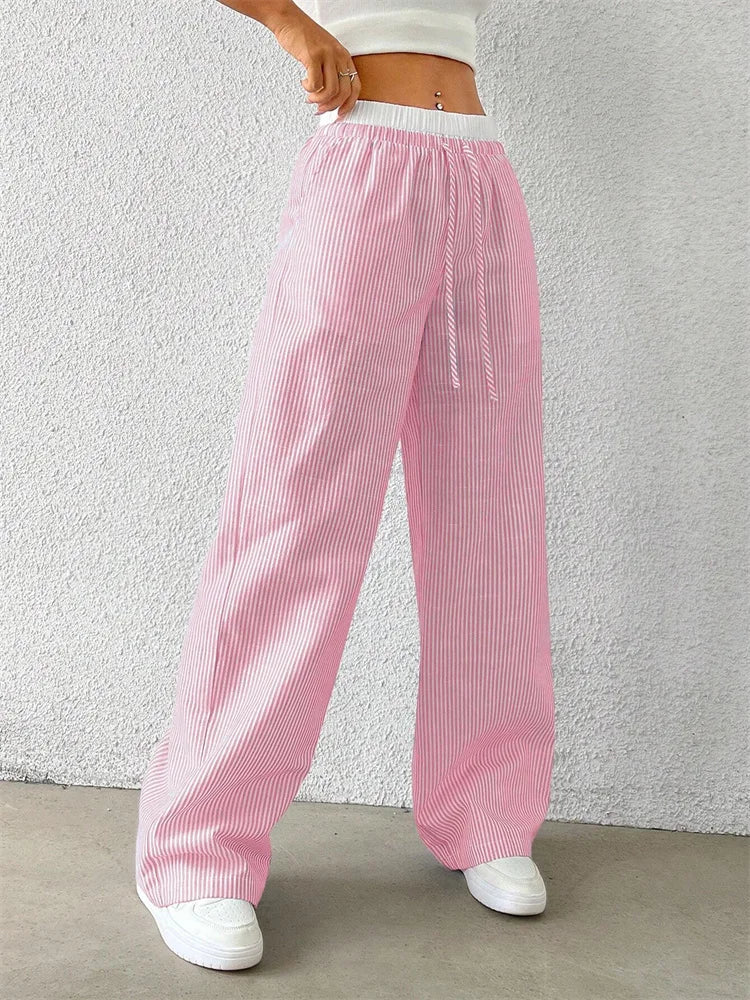 Women's Casual Striped Woven Wide Leg Pants