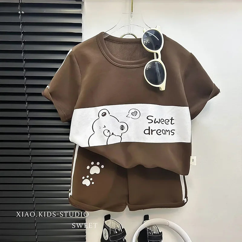 Kids Short Sleeve Suit Striped Girls Boys Set