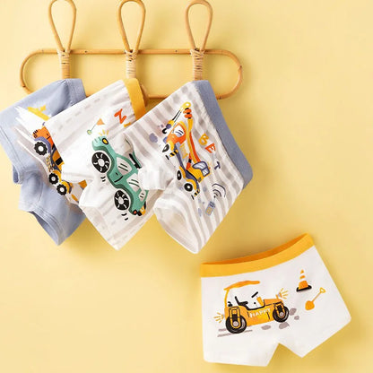 Multipack Cotton Boy Boxer Brief Fun Excavator Pattern Kids Boxers