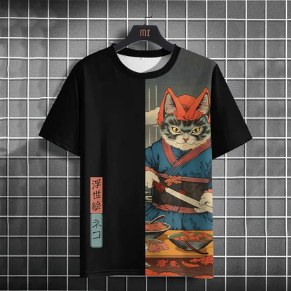 Unisex 2024 T Shirt Japanese Samurai Cat 3d