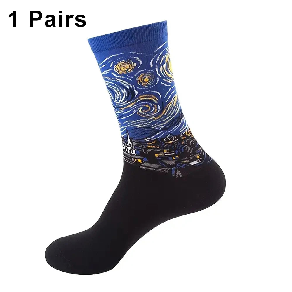 Women Retro Abstract Oil Painting Art Sock