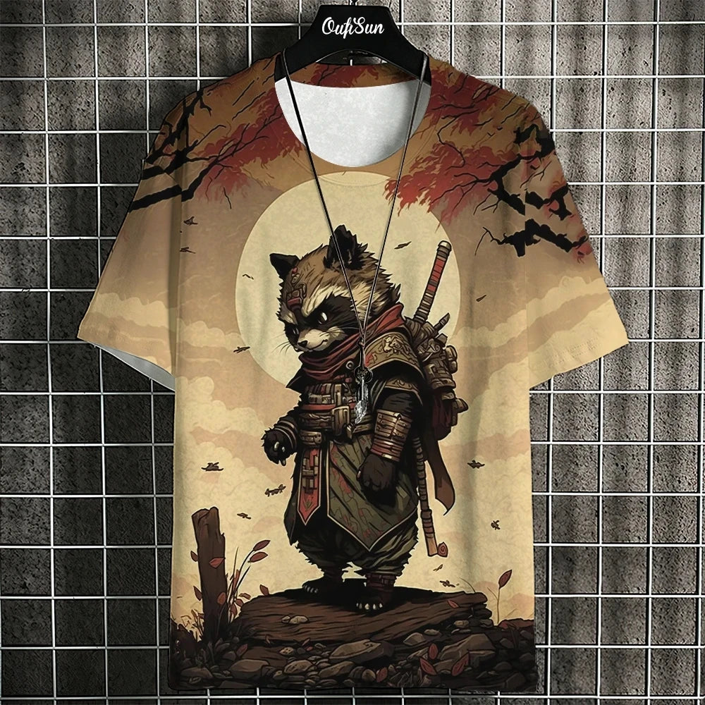 Unisex 2024 T Shirt Japanese Samurai Cat 3d