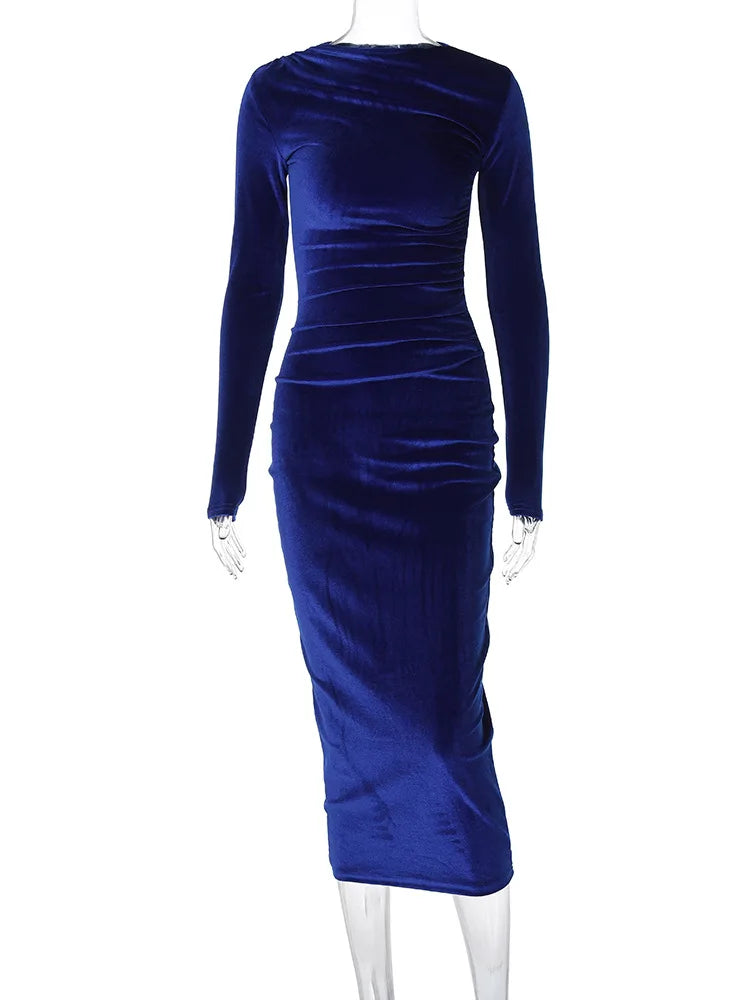 Velvet Long Sleeve Midi Dress