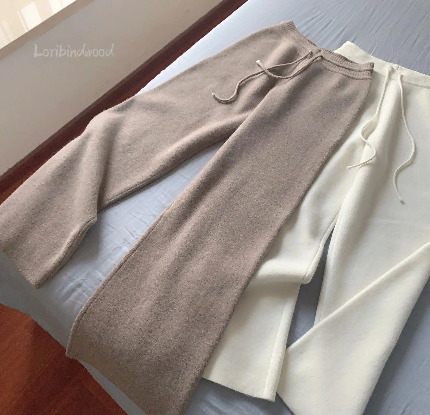 New High-waisted Loose Wool Knitted Wide-leg Trousers