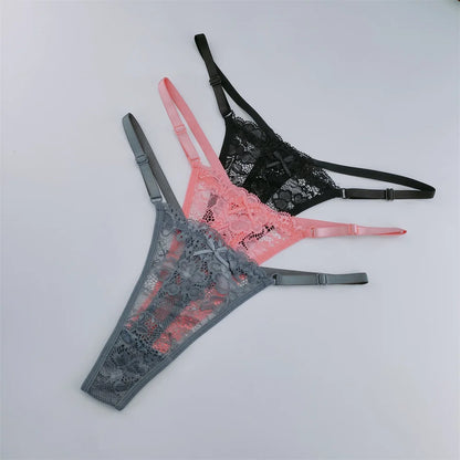 3Pcs Lace Thongs Women Lace Low Waist Panties