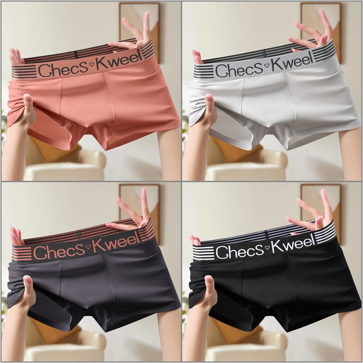 4Pcs Boxer Shorts Men's Underwear Sexy Panties