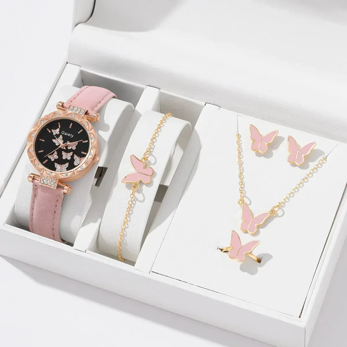 6/1pcs Set Women Watch Ring Necklace Earrings Bracelet