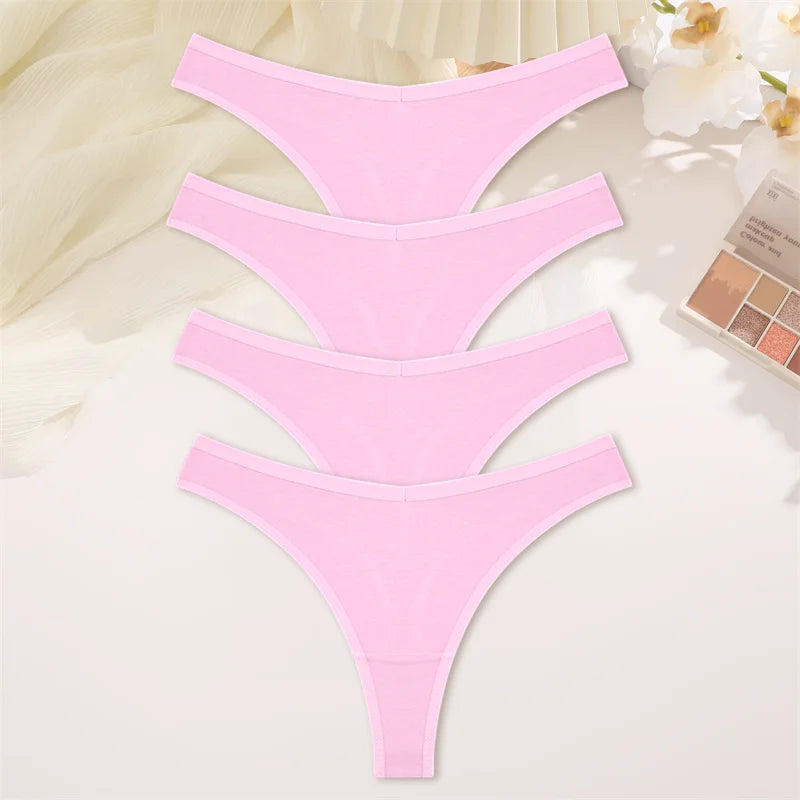 4PCS Women Cotton Thongs Female Sexy Low Waist Panties