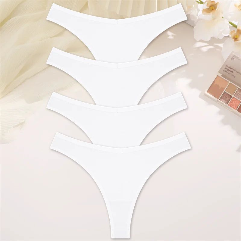 4PCS Women Cotton Thongs Female Sexy Low Waist Panties