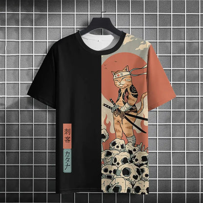 Unisex 2024 T Shirt Japanese Samurai Cat 3d