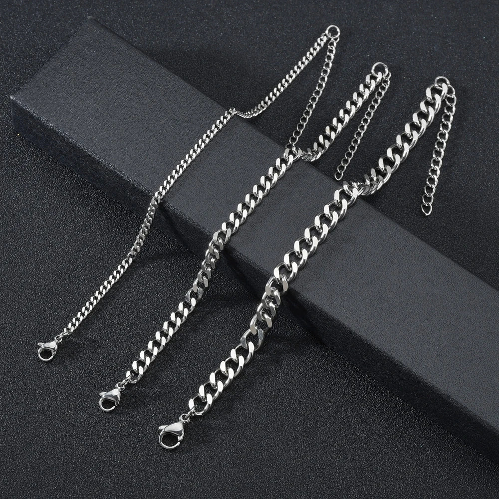 3/5/7mm Stainless Steel Cuban Link Chain Wristband Classic Punk Heavy Male Jewelry Simple Fashion Couple Bracelet for Men Women