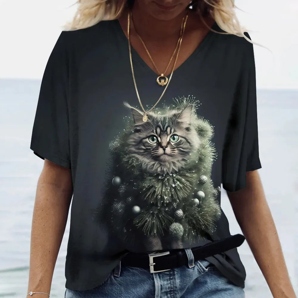 Women's T-shirt Cat Printed Short Sleeve