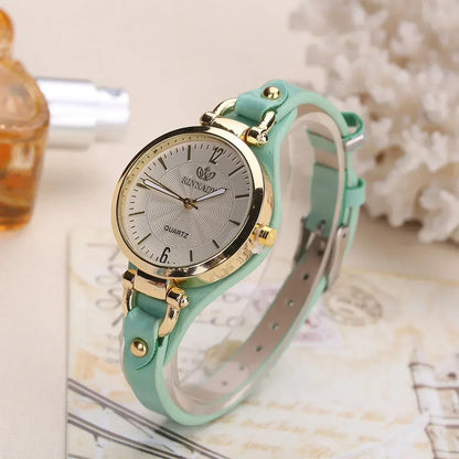 Quartz Watch Women PU Leather Thin Strap Wristwatch