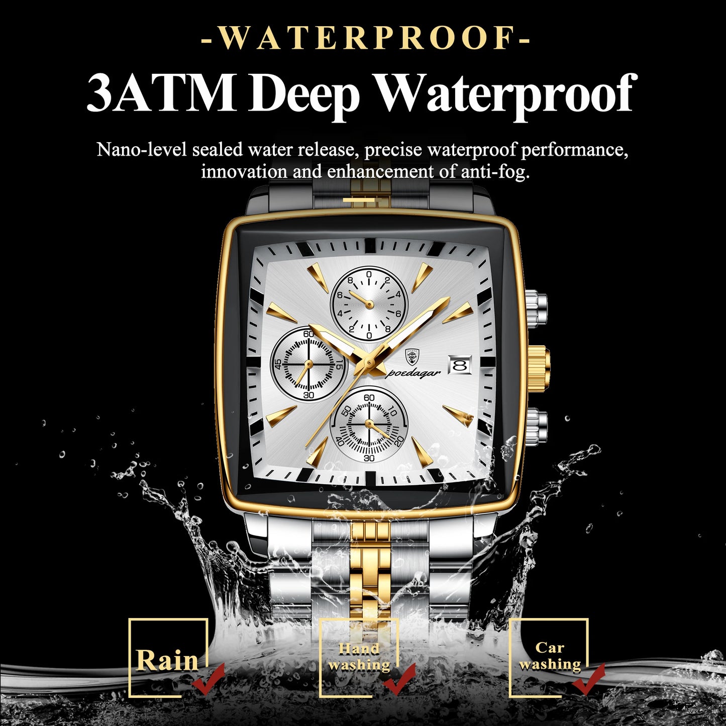 Luxury Square Sport Man Wristwatch Waterproof