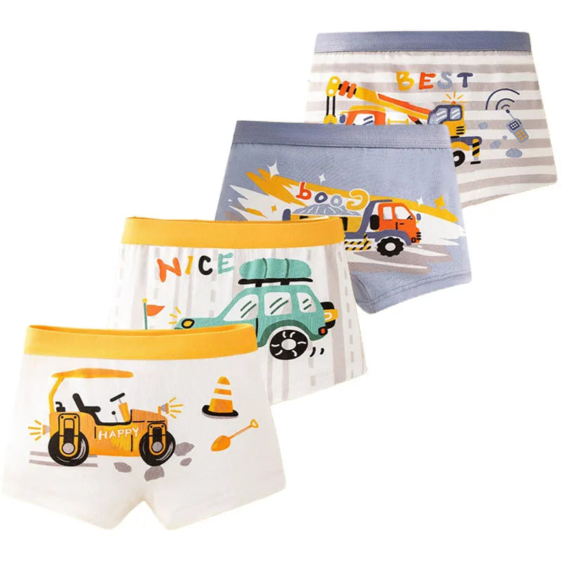 Multipack Cotton Boy Boxer Brief Fun Excavator Pattern Kids Boxers