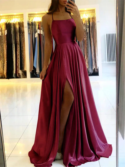 Burgundy Satin Beach Maxi Women Dress