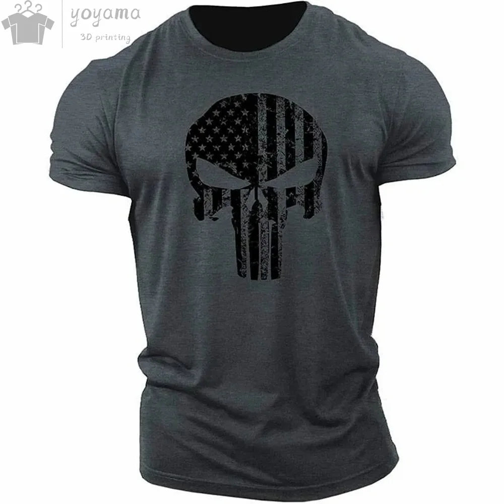 T Shirt 3d Print Military Patriotic Skull O-Neck