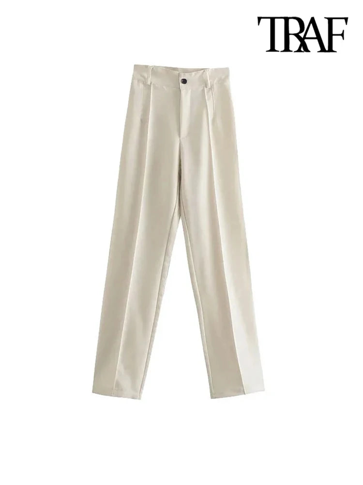 Women Chic Fashion Office Wear Straight Pants