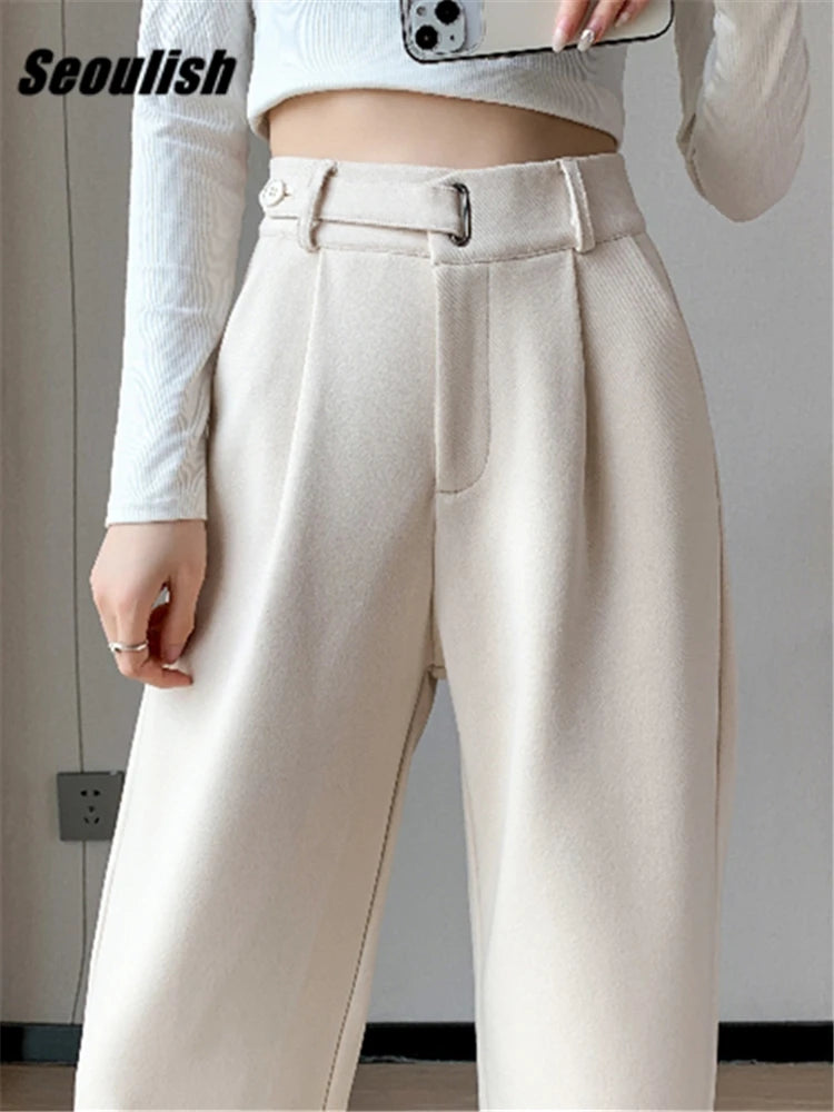 Thicken Woolen Casual Loose Full Length Pants