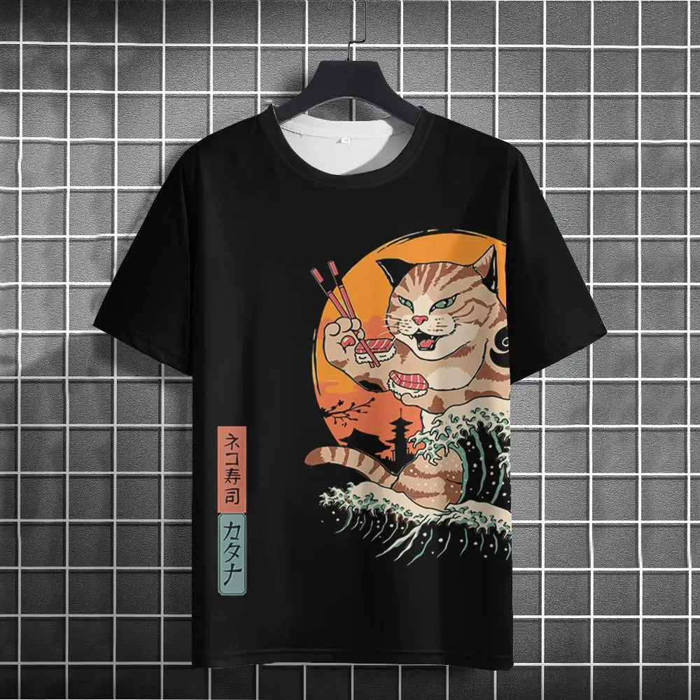 Unisex 2024 T Shirt Japanese Samurai Cat 3d