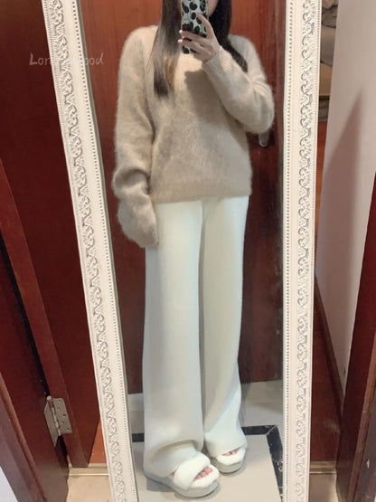 New High-waisted Loose Wool Knitted Wide-leg Trousers