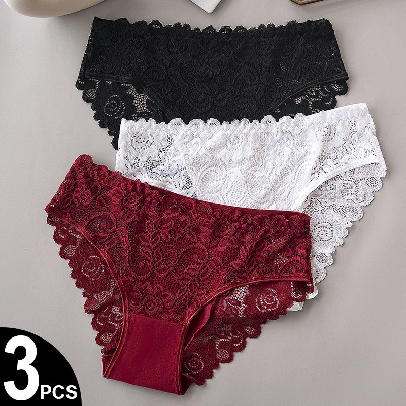 3PCS/Set Luxury Floral Embroidery Lace Panties