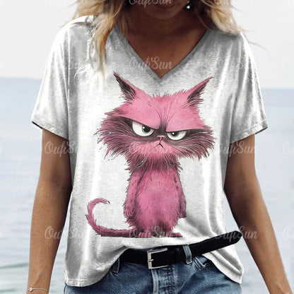 T Shirt Cat Print Casual Short Sleeve