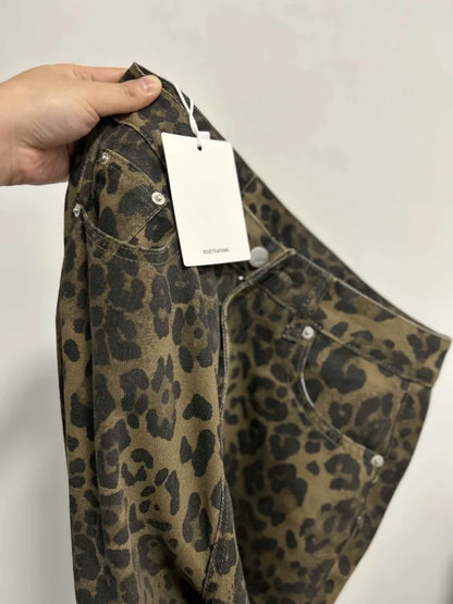 American Retro Leopard High Waist Baggy Jeans