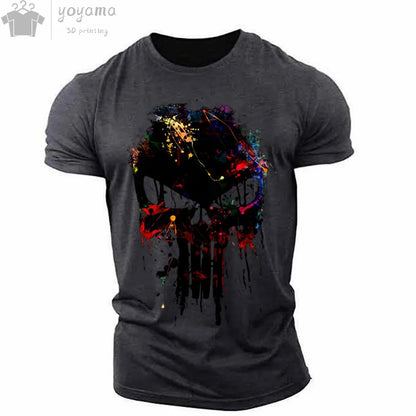 T Shirt 3d Print Military Patriotic Skull O-Neck