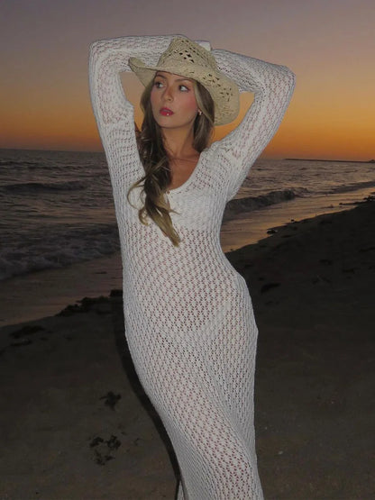 Sexy Women White Long Knit Sleeve