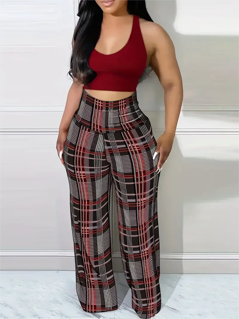 Women's Plaid Wide Leg Pants