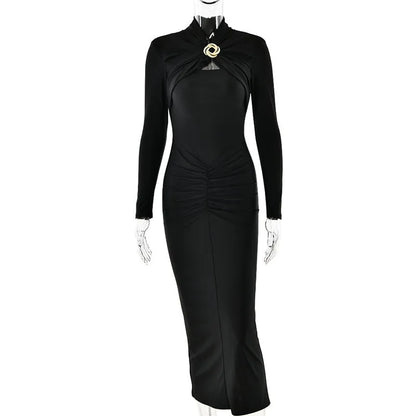 Hollow Out Long Sleeve Sexy Maxi Dress